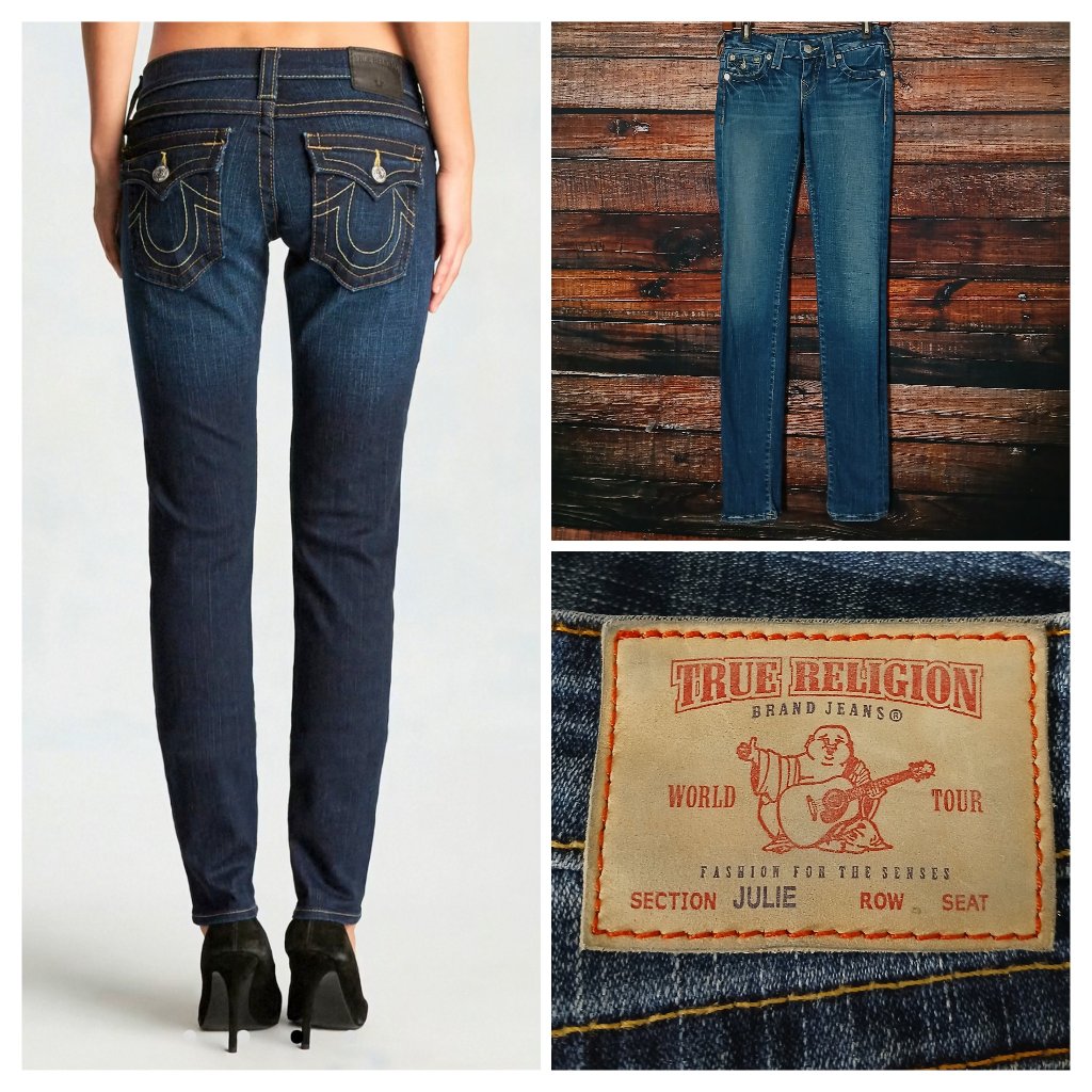 True Religion Jeans Size 25 Julie Skinny Ultra Low Rise Dark Blue Denim Usa Made